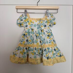 Joie Baby Girls Dress 12M Floral Sunny Yellow White Lined Ruffles Summer Cotton